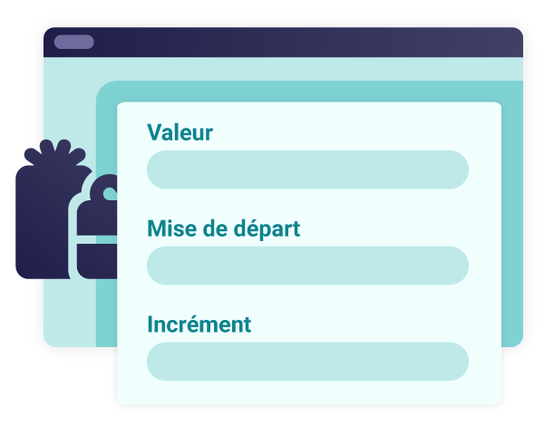 La section finance des fiches de lots de notre plateforme 100 % québécoise contient les champs « Valeur », « Mise de départ » et « Incrément ».