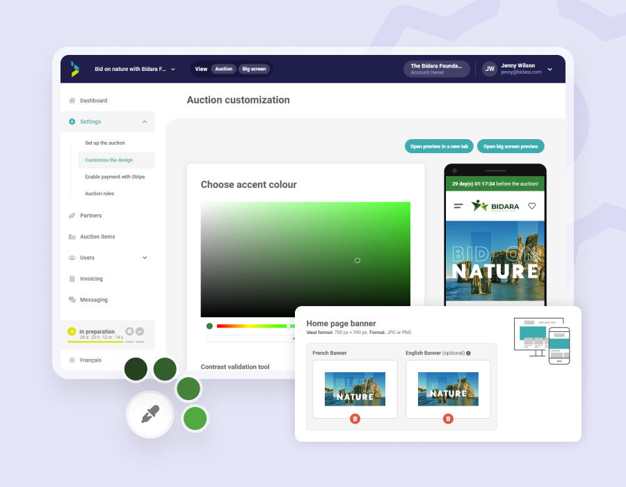 Screenshot of the Followmybid platform showing the customization settings.