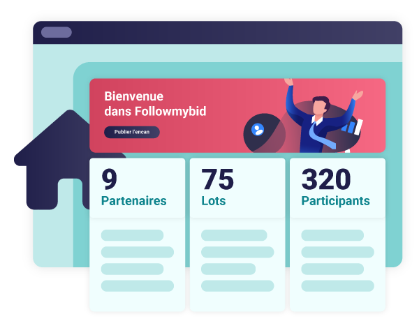 Le tableau de bord de la plateforme affiche le bouton « Publier l’encan » dans la bannière « Bienvenue dans Followmybid », ce qui vous offre la latitude de publier votre encan interactif quand bon vous semble.