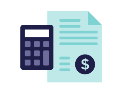 A calculator and an invoice on which taxes are added.