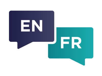 Des notifications affichent « FR » et « ANG » pour représenter les langues dans lesquelles il est possible de communiquer avec les participants.