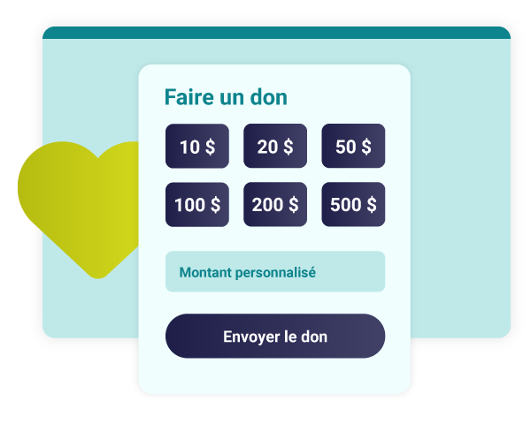 La fenêtre de don de la plateforme d’encan en ligne est ouverte et affiche les options de montants à donner.