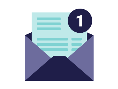 Une enveloppe affiche un nouveau message envoyé à un participant pour lui rappeler d’effectuer son paiement à l’organisation.