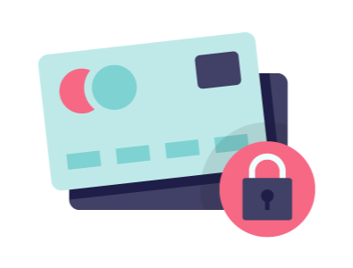 A padlock over a credit card symbolizing a secure online payment.