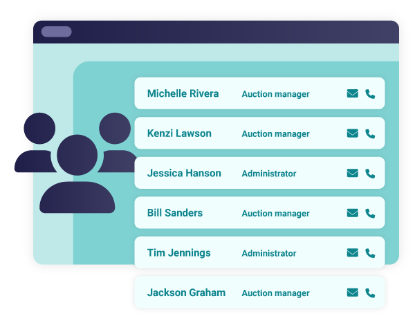 The add team page displays who the auction administrators and managers are.