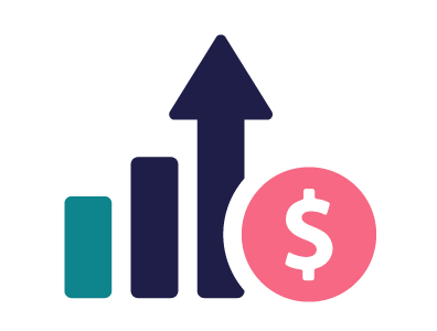 An upward arrow symbolizes an increase in money raised by the organization through its online silent auction.