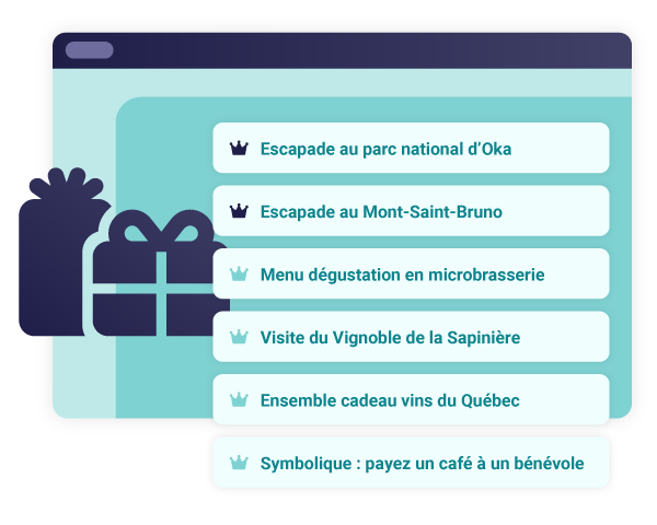 Quelques lots sont sélectionnés dans la liste de lots de l’encan en ligne, ces lots seront mis en vedette grâce aux icônes de couronne à gauche de la liste.