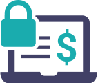 Illustration of a computer and a payment page securised by a padlock.