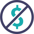 Illustration of a crossed-out dollar sign.
